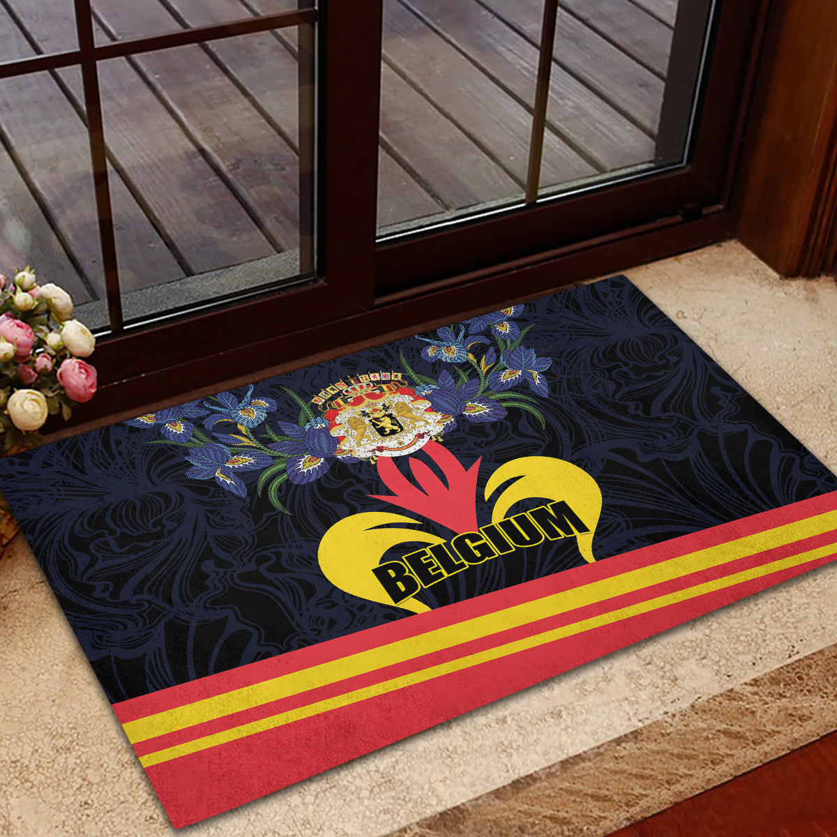 Belgium Iris Day Rubber Doormat Royaume de Belgique Coat Of Arms - Wonder Print Shop