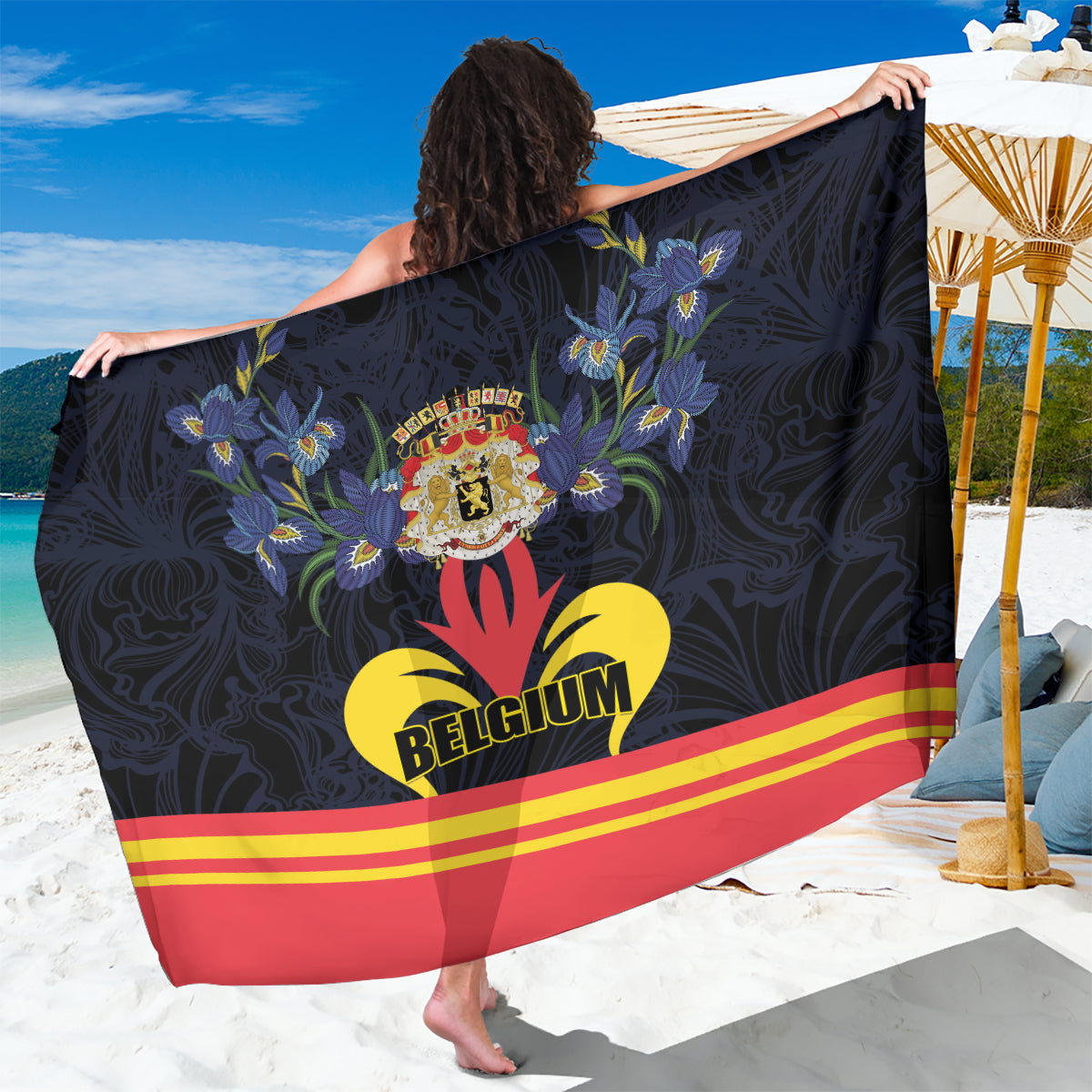 Belgium Iris Day Sarong Royaume de Belgique Coat Of Arms - Wonder Print Shop