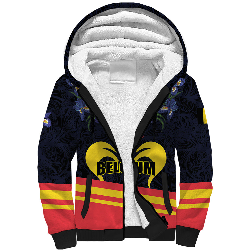 Personalized Belgium Iris Day Sherpa Hoodie Royaume de Belgique Coat Of Arms - Wonder Print Shop