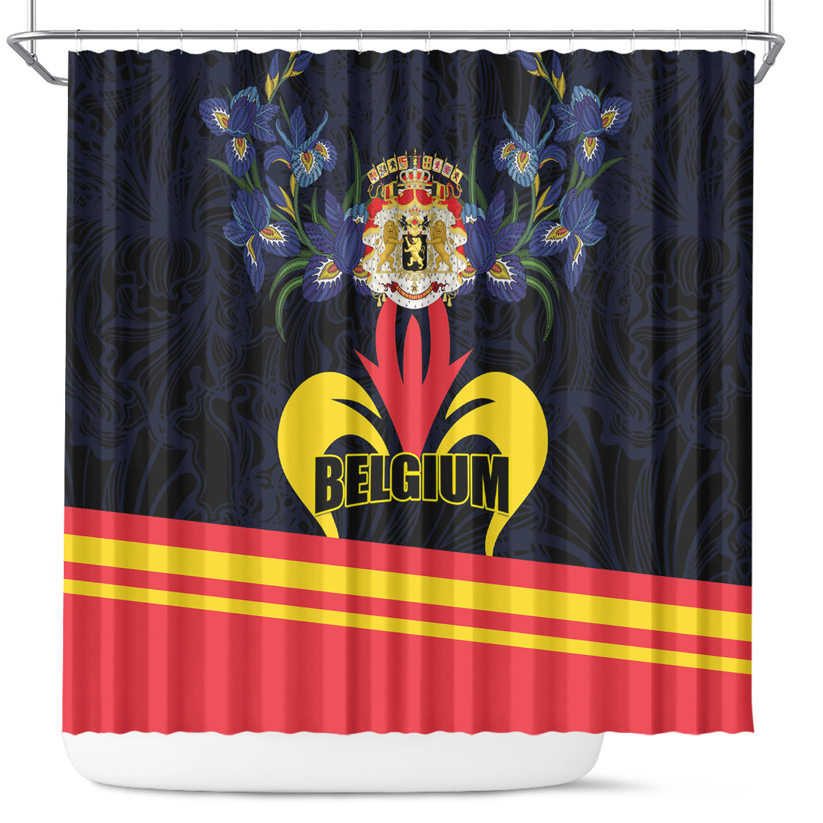 Belgium Iris Day Shower Curtain Royaume de Belgique Coat Of Arms