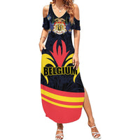 Personalized Belgium Iris Day Summer Maxi Dress Royaume de Belgique Coat Of Arms - Wonder Print Shop