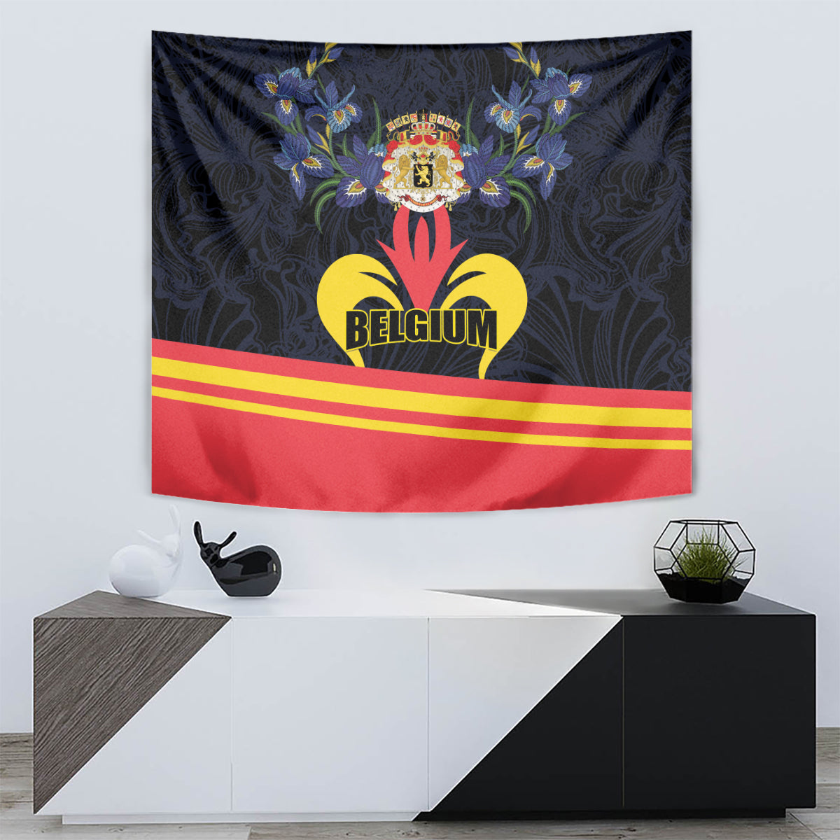 Belgium Iris Day Tapestry Royaume de Belgique Coat Of Arms - Wonder Print Shop