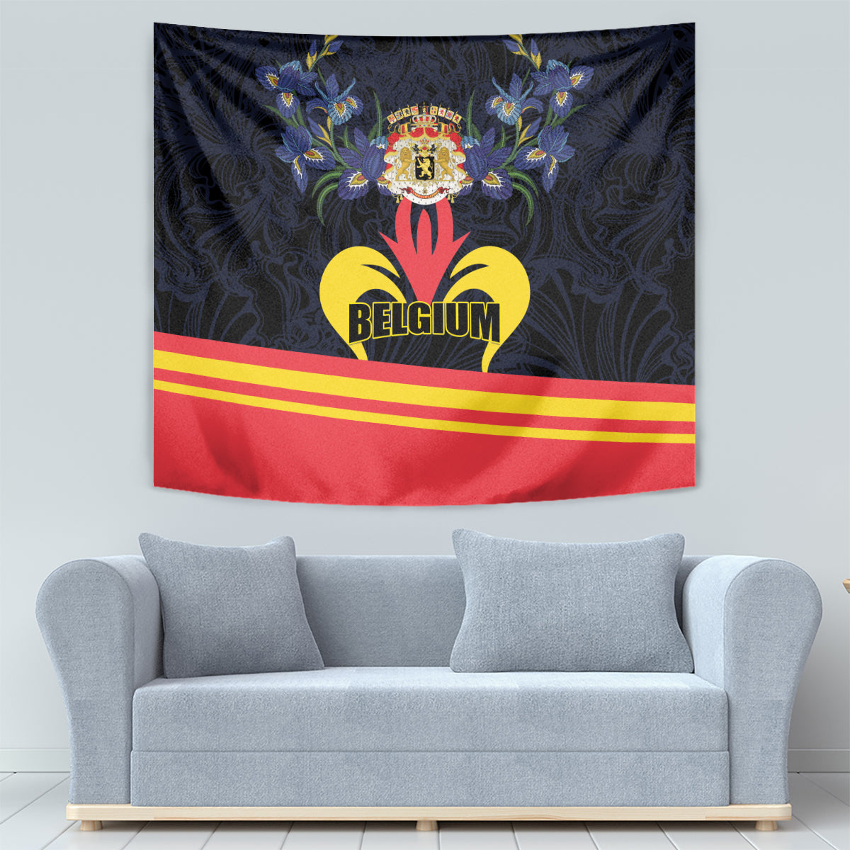 Belgium Iris Day Tapestry Royaume de Belgique Coat Of Arms - Wonder Print Shop
