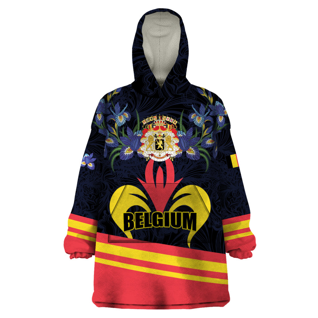 Personalized Belgium Iris Day Wearable Blanket Hoodie Royaume de Belgique Coat Of Arms - Wonder Print Shop