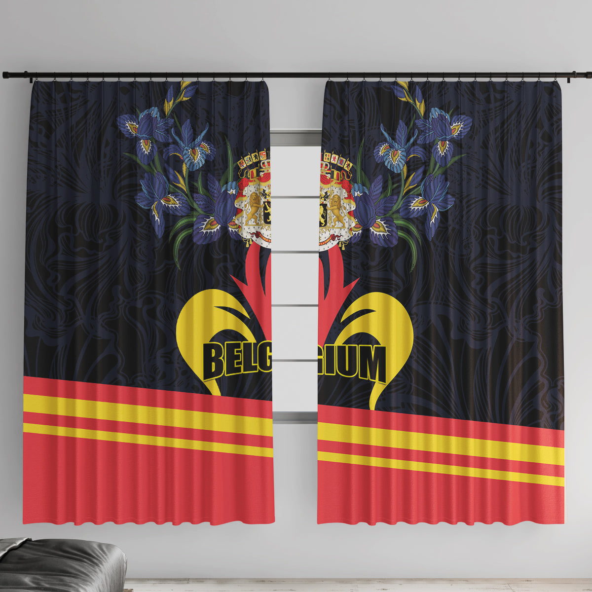 Belgium Iris Day Window Curtain Royaume de Belgique Coat Of Arms