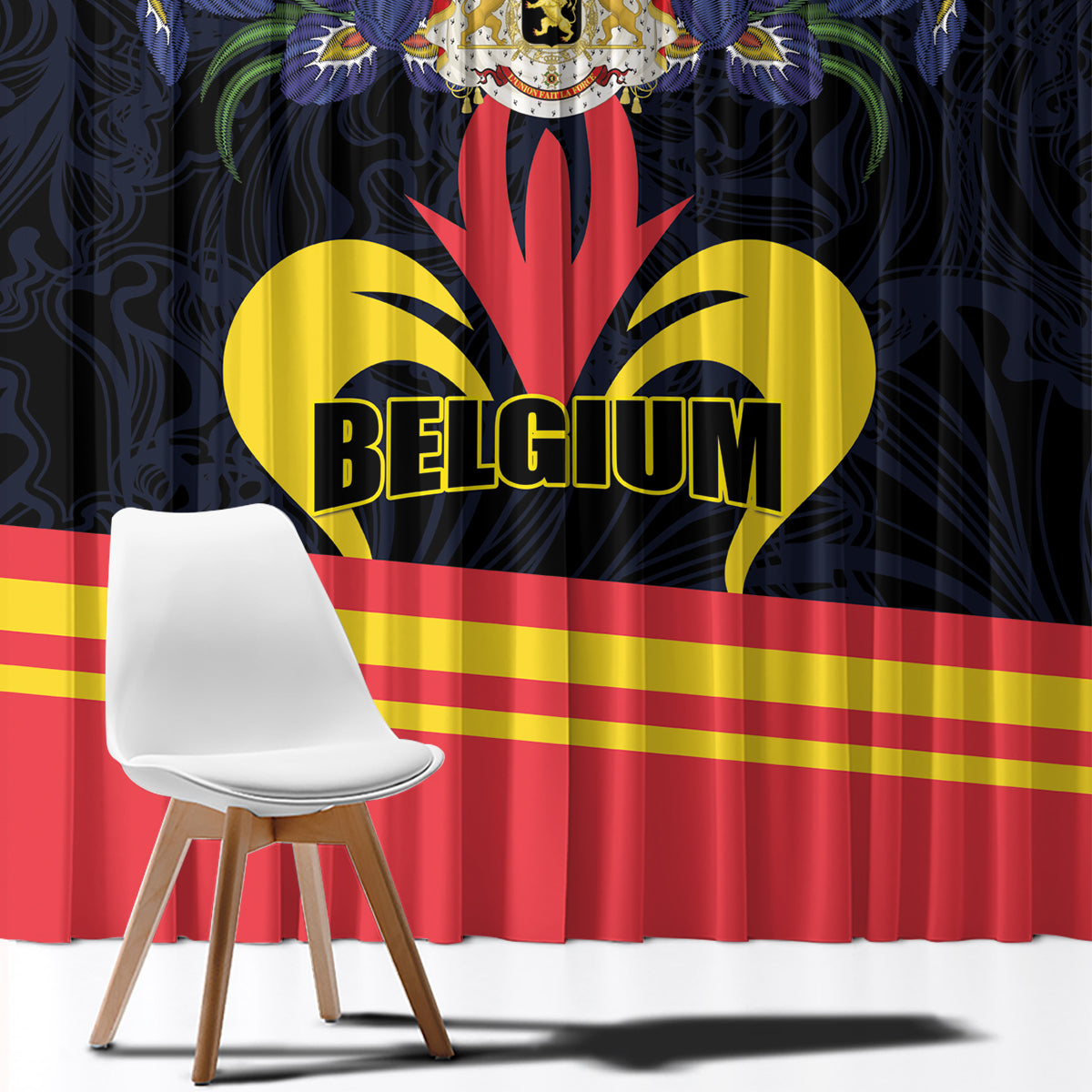 Belgium Iris Day Window Curtain Royaume de Belgique Coat Of Arms - Wonder Print Shop
