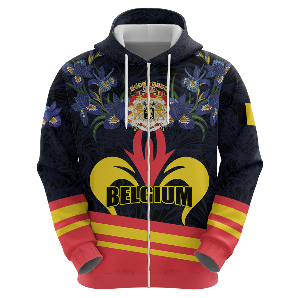 Personalized Belgium Iris Day Zip Hoodie Royaume de Belgique Coat Of Arms - Wonder Print Shop