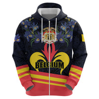 Personalized Belgium Iris Day Zip Hoodie Royaume de Belgique Coat Of Arms - Wonder Print Shop