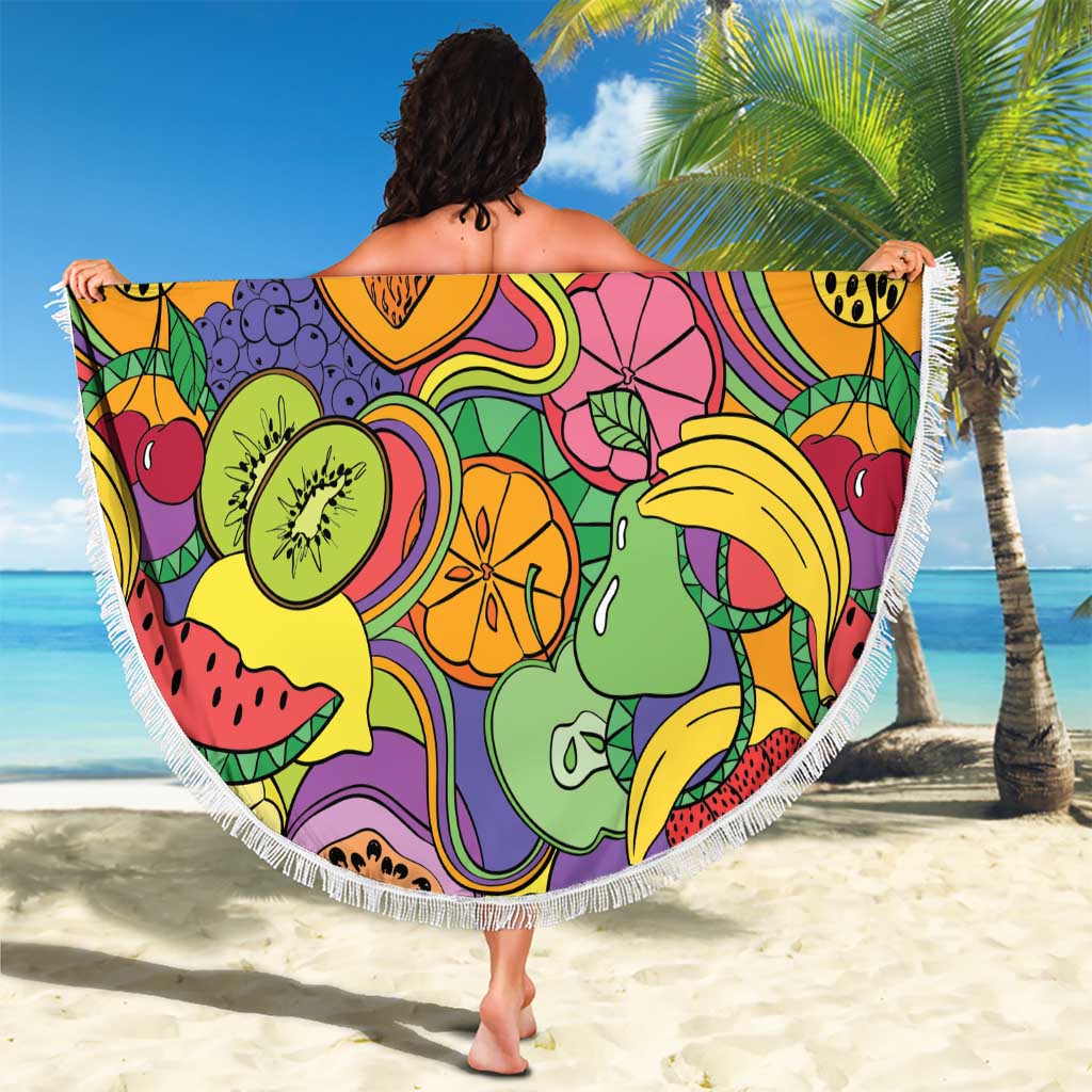 Hawaii Fruits Hippie Style Beach Blanket Vibrant Colorful