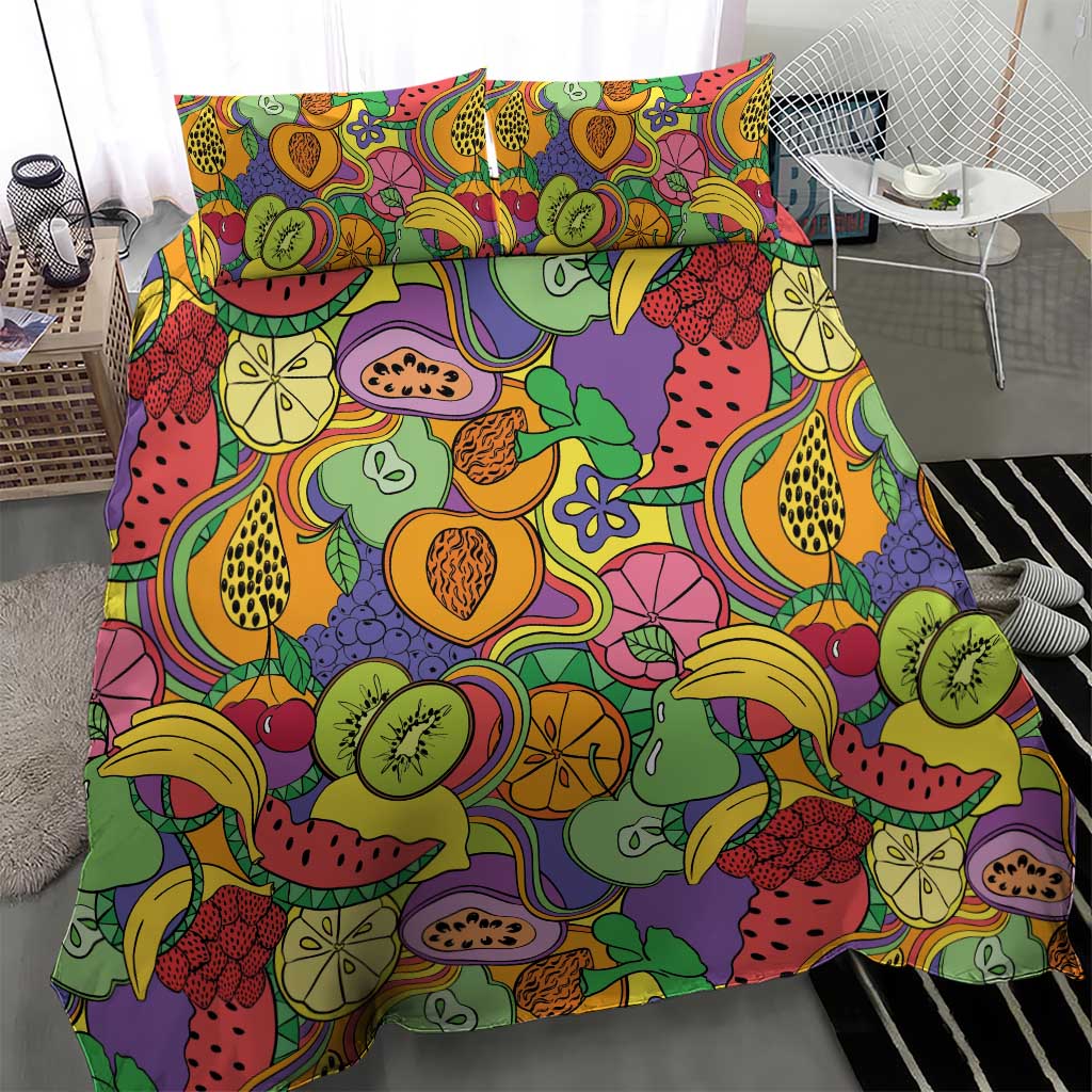 Hawaii Fruits Hippie Style Bedding Set Vibrant Colorful