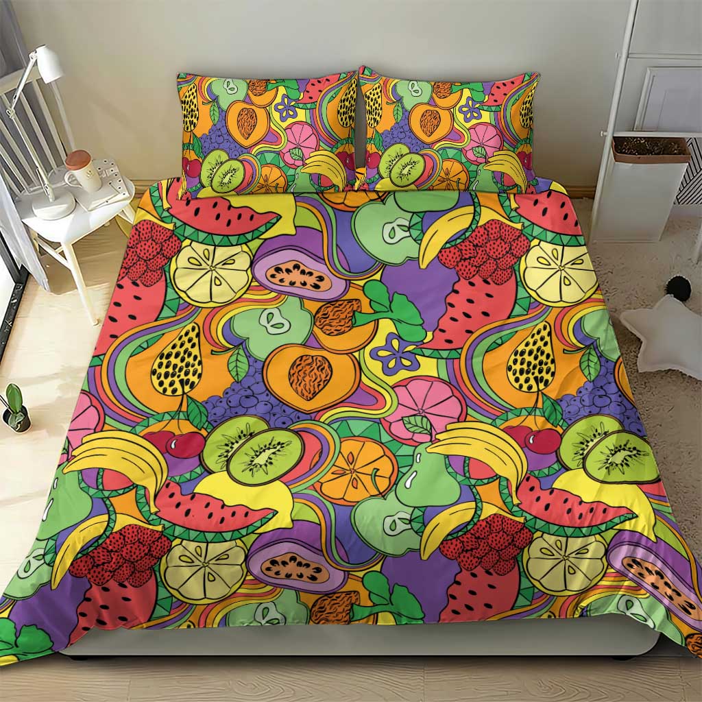 Hawaii Fruits Hippie Style Bedding Set Vibrant Colorful