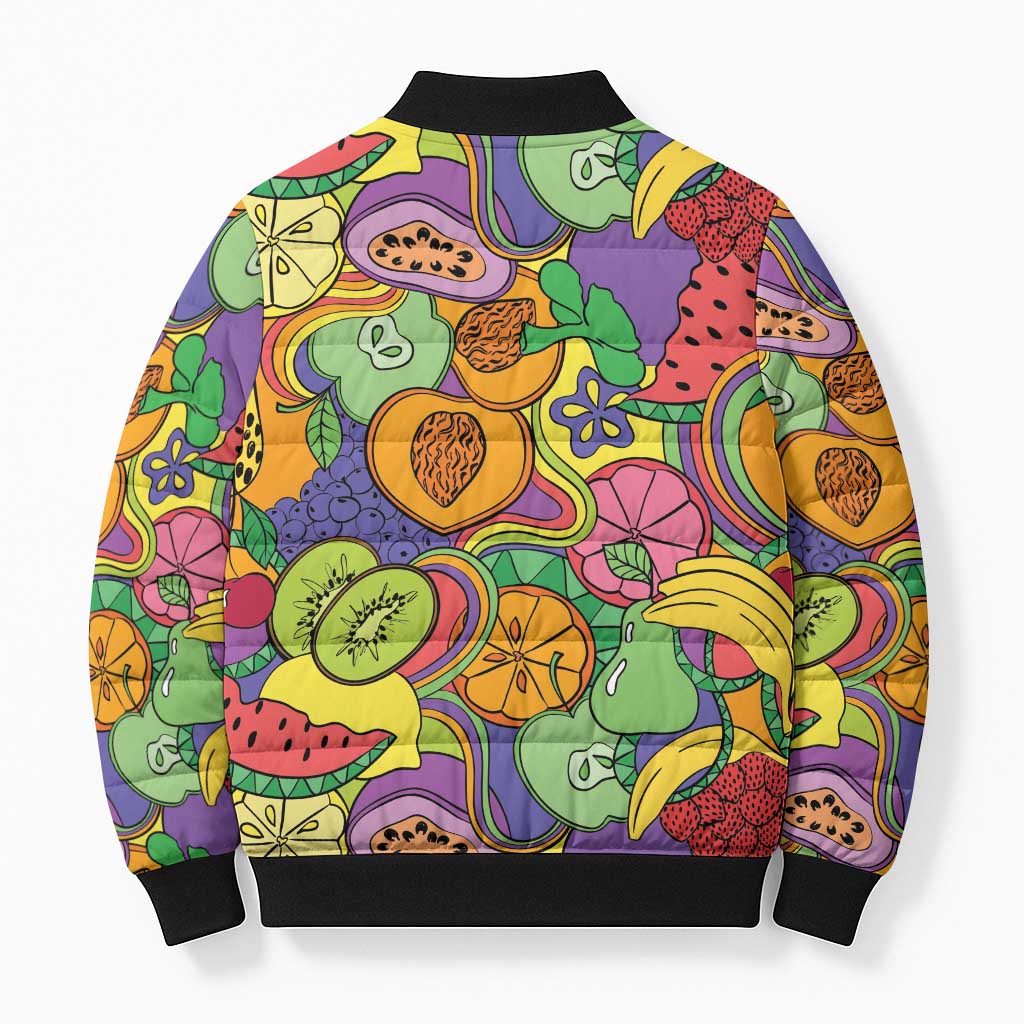 Hawaii Fruits Hippie Style Bomber Puffer Jacket Vibrant Colorful