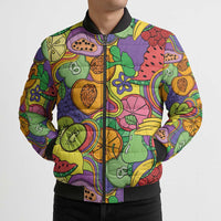 Hawaii Fruits Hippie Style Bomber Puffer Jacket Vibrant Colorful