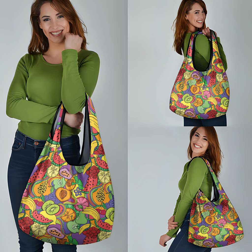Hawaii Fruits Hippie Style Grocery Bag Vibrant Colorful