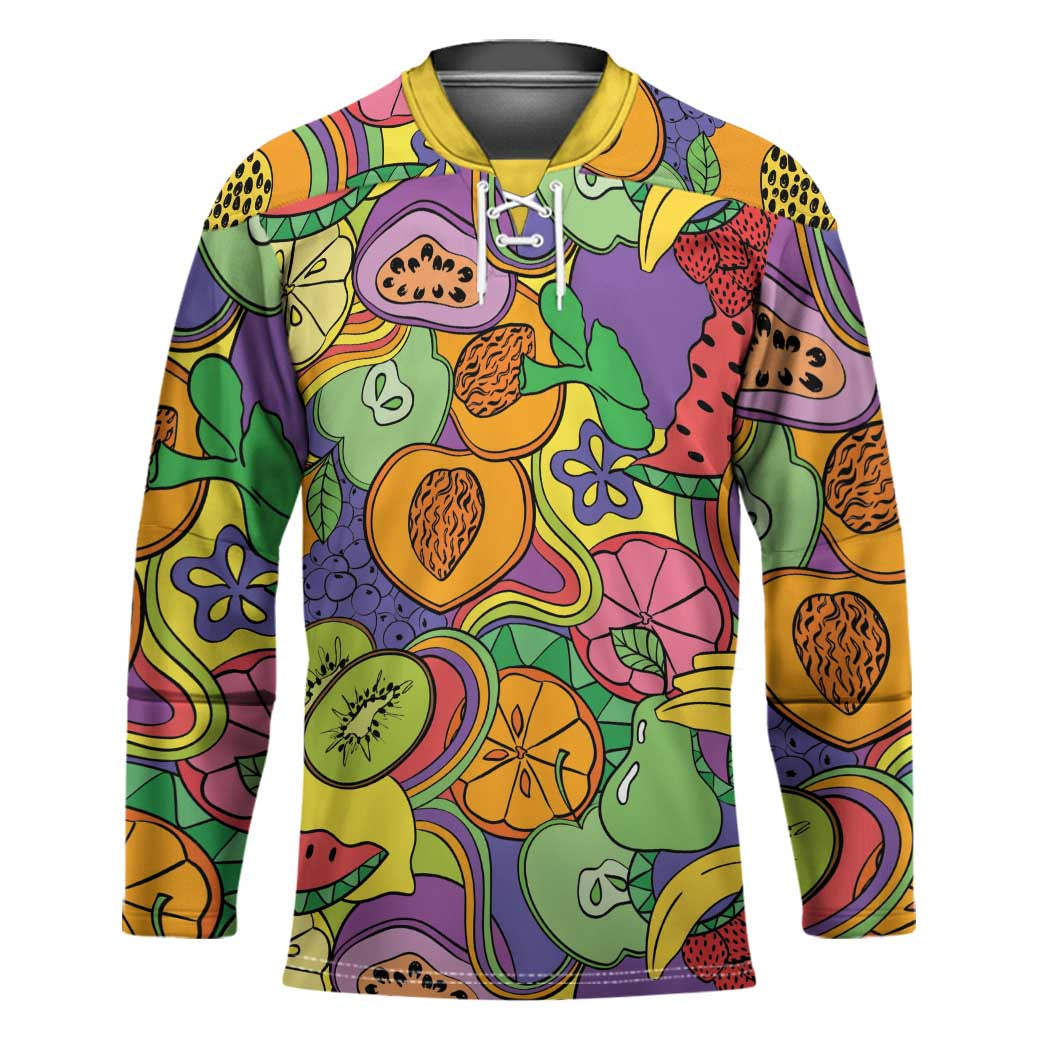 Hawaii Fruits Hippie Style Hockey Jersey Vibrant Colorful