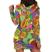 Hawaii Fruits Hippie Style Hoodie Dress Vibrant Colorful