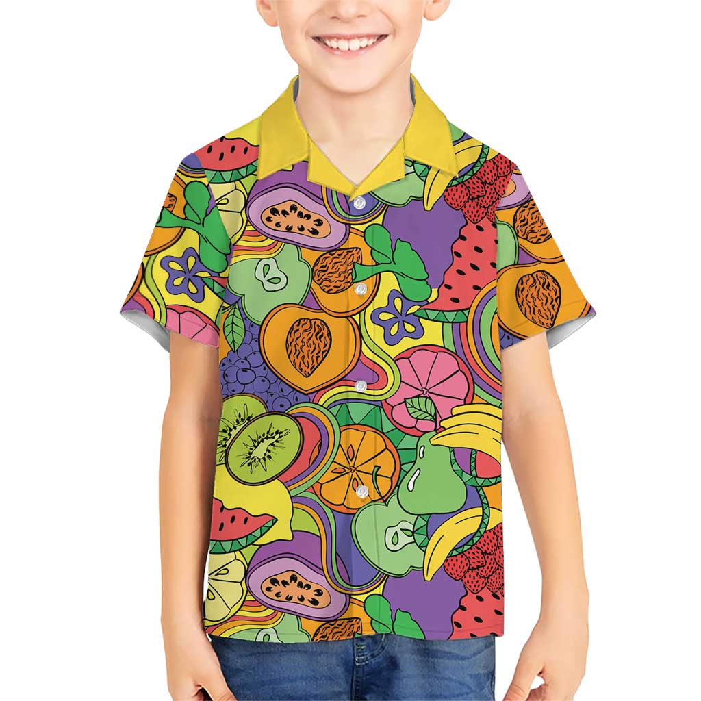 Hawaii Fruits Hippie Style Kid Hawaiian Shirt Vibrant Colorful
