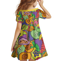 Hawaii Fruits Hippie Style Kid Short Sleeve Dress Vibrant Colorful