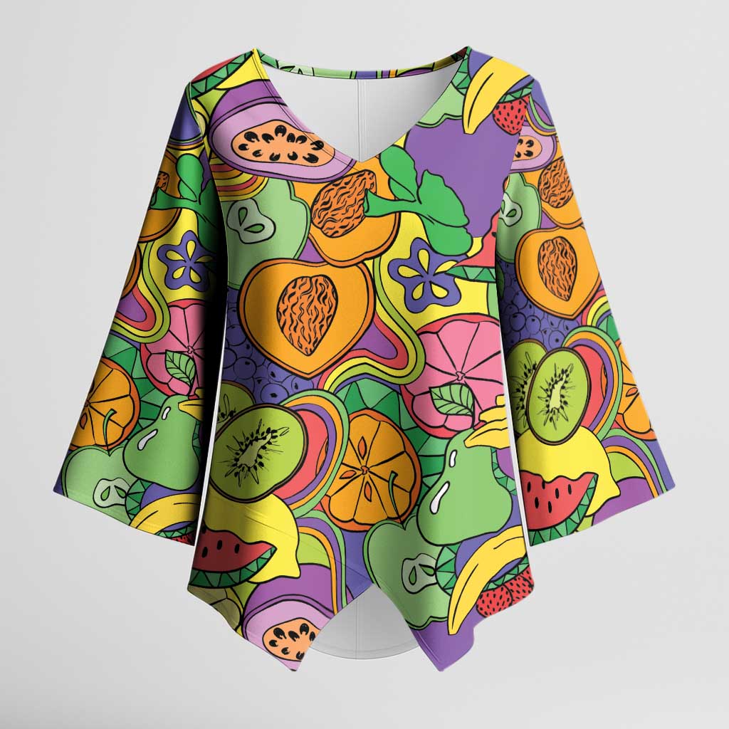 Hawaii Fruits Hippie Style Kimono Sleeve Blouse Vibrant Colorful