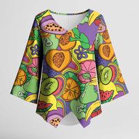 Hawaii Fruits Hippie Style Kimono Sleeve Blouse Vibrant Colorful