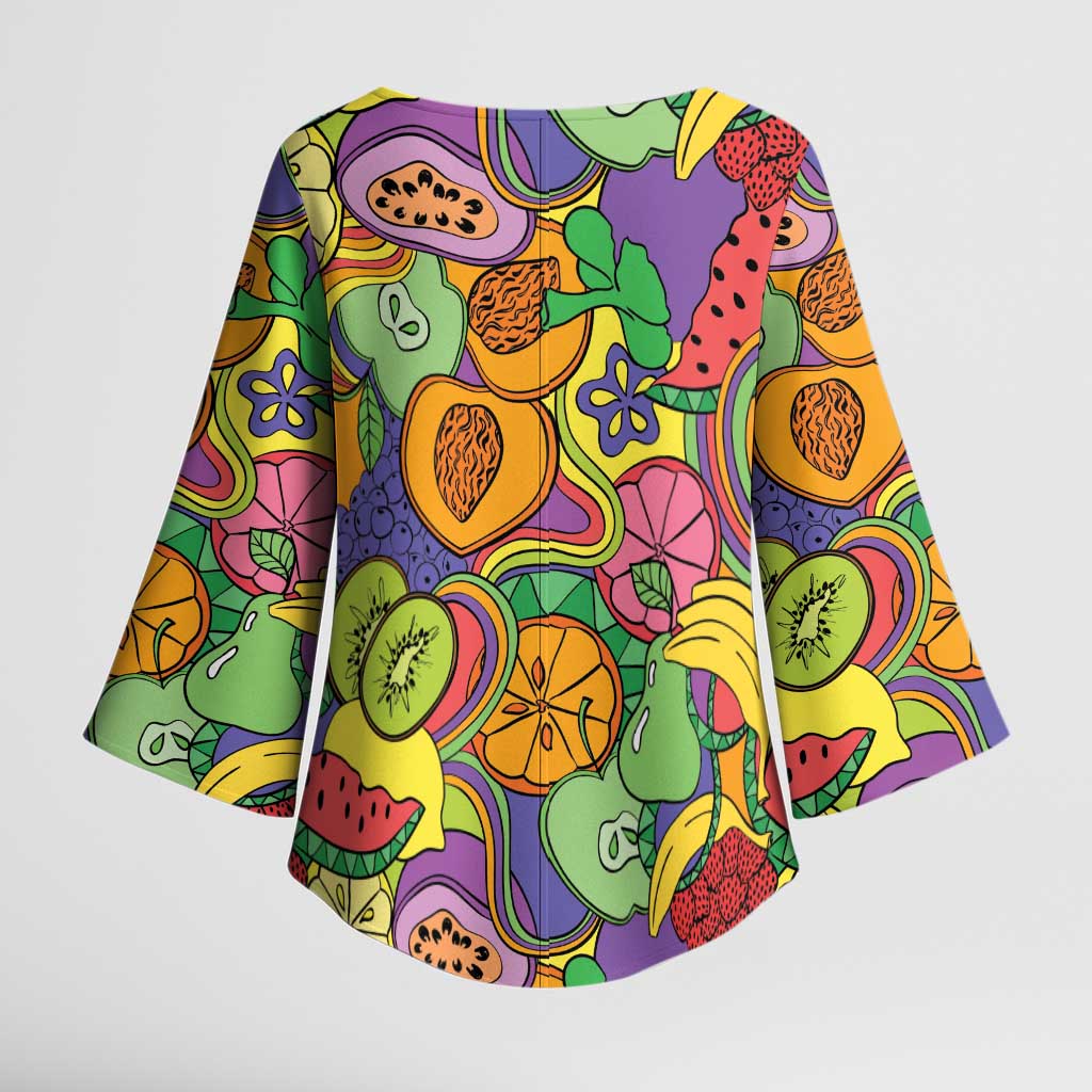 Hawaii Fruits Hippie Style Kimono Sleeve Blouse Vibrant Colorful