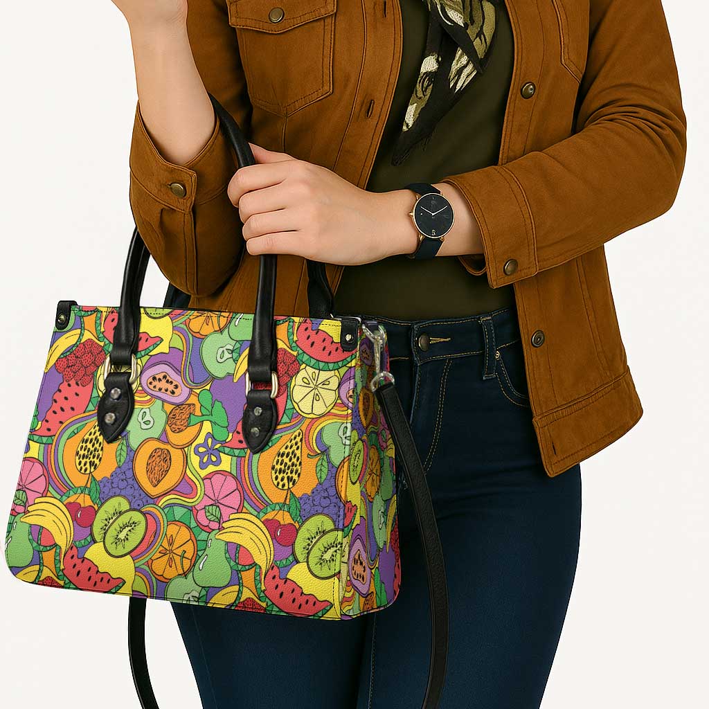 Hawaii Fruits Hippie Style Leather Bag Vibrant Colorful