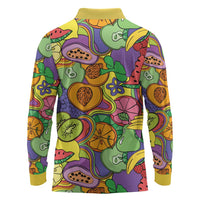 Hawaii Fruits Hippie Style Long Sleeve Polo Shirt Vibrant Colorful