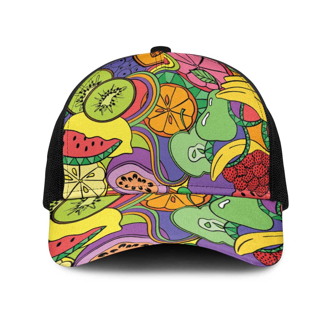 Hawaii Fruits Hippie Style Mesh Trucker Cap Vibrant Colorful
