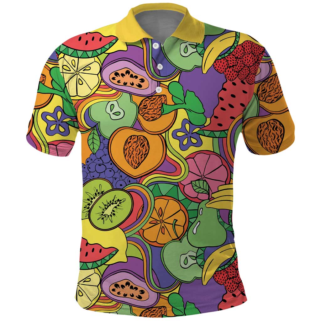 Hawaii Fruits Hippie Style Polo Shirt Vibrant Colorful