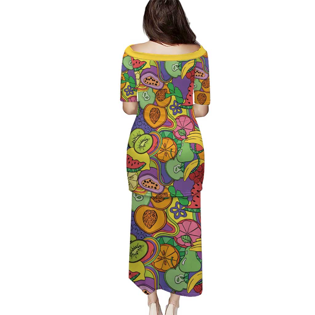 Hawaii Fruits Hippie Style Puletasi Vibrant Colorful
