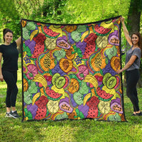 Hawaii Fruits Hippie Style Quilt Vibrant Colorful