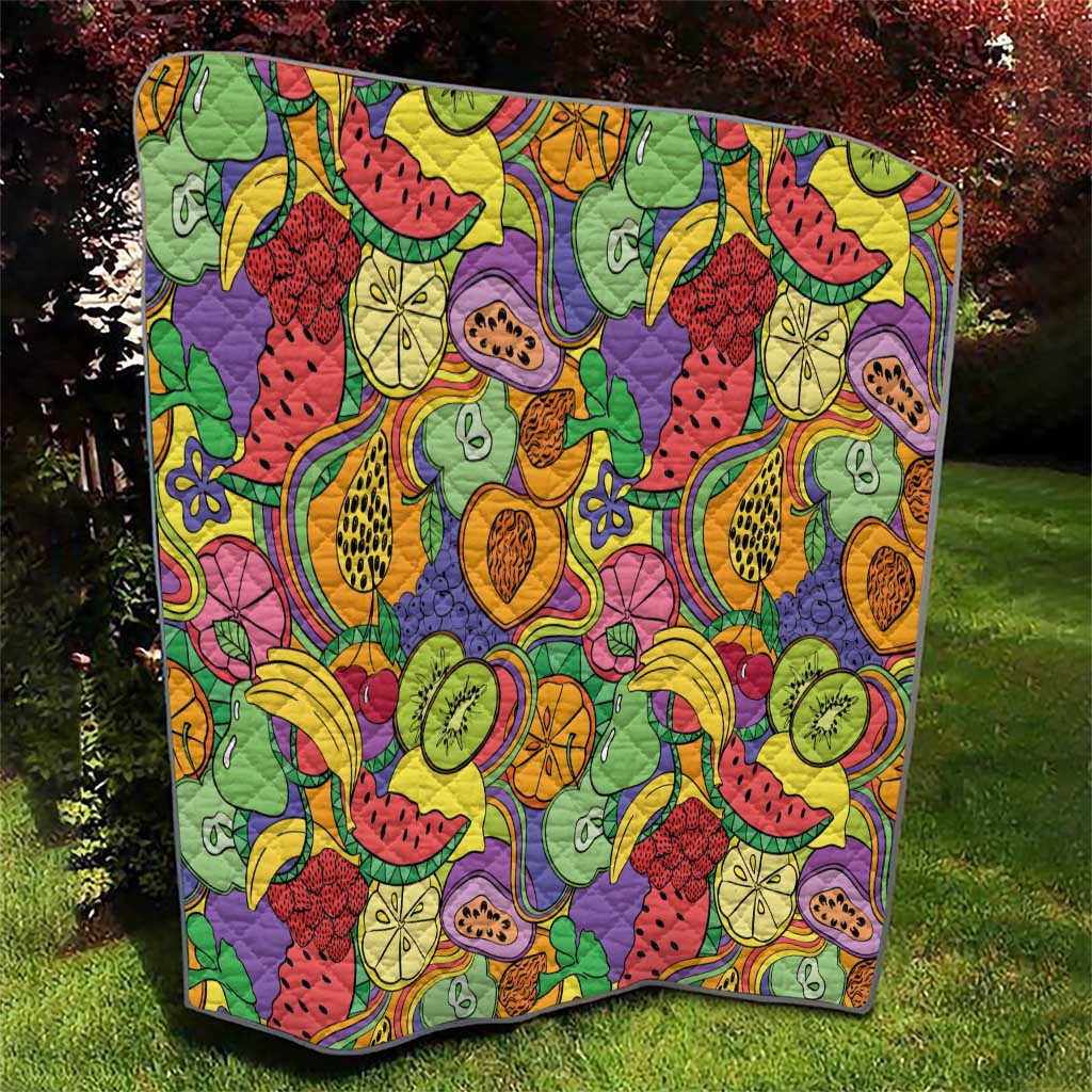 Hawaii Fruits Hippie Style Quilt Vibrant Colorful