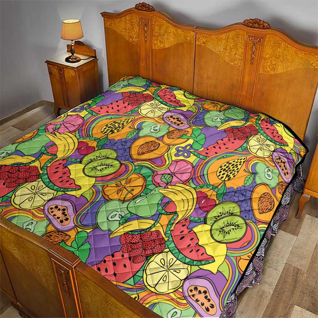 Hawaii Fruits Hippie Style Quilt Vibrant Colorful