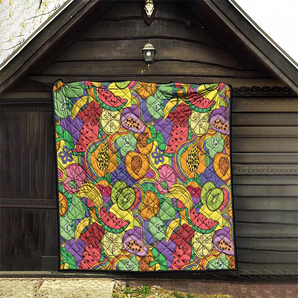 Hawaii Fruits Hippie Style Quilt Vibrant Colorful
