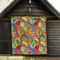 Hawaii Fruits Hippie Style Quilt Vibrant Colorful