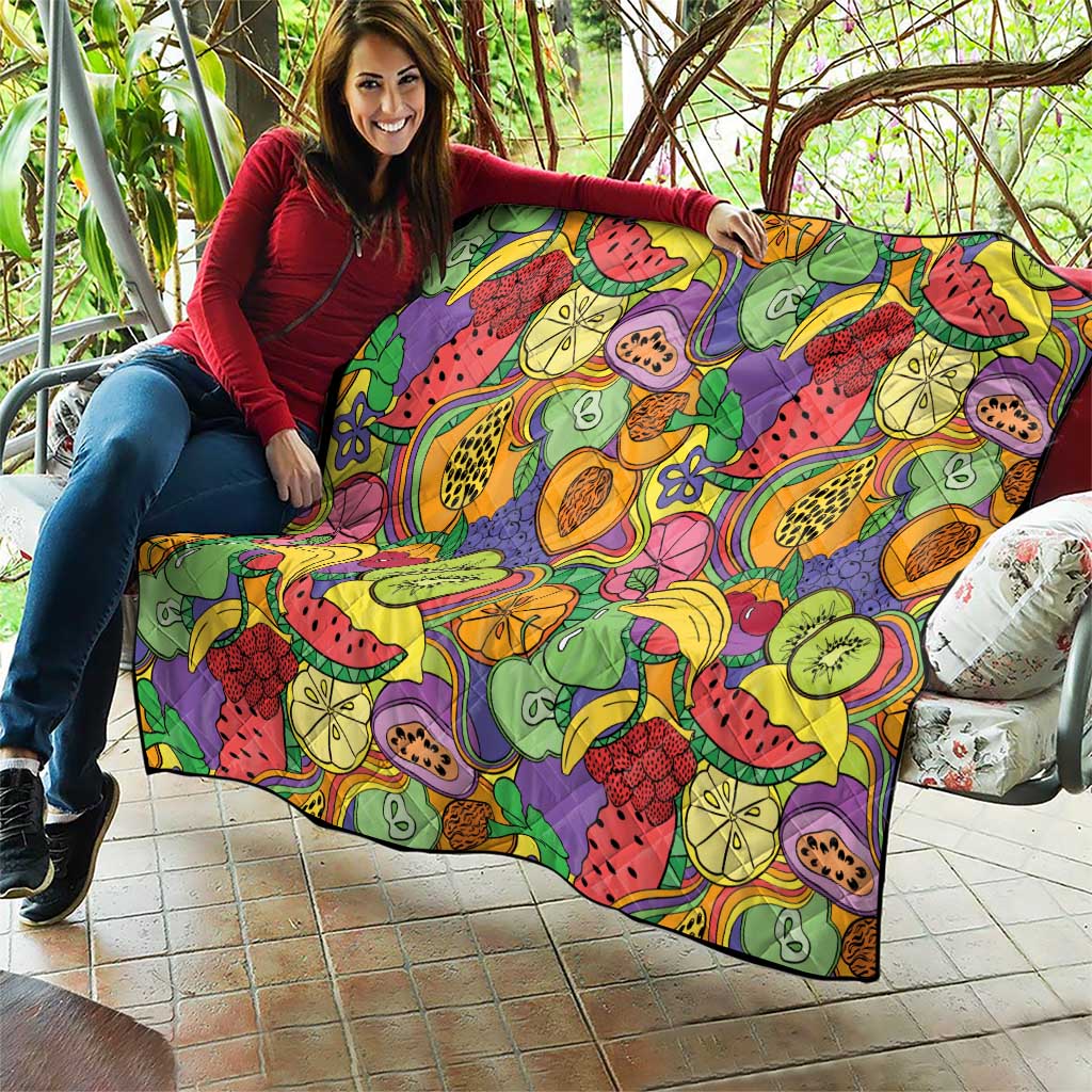 Hawaii Fruits Hippie Style Quilt Vibrant Colorful