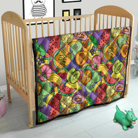 Hawaii Fruits Hippie Style Quilt Vibrant Colorful