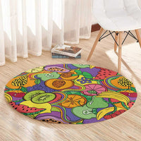 Hawaii Fruits Hippie Style Round Carpet Vibrant Colorful