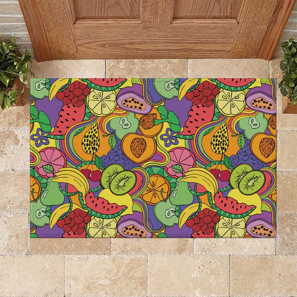 Hawaii Fruits Hippie Style Rubber Doormat Vibrant Colorful