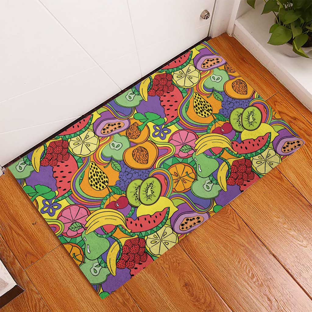 Hawaii Fruits Hippie Style Rubber Doormat Vibrant Colorful