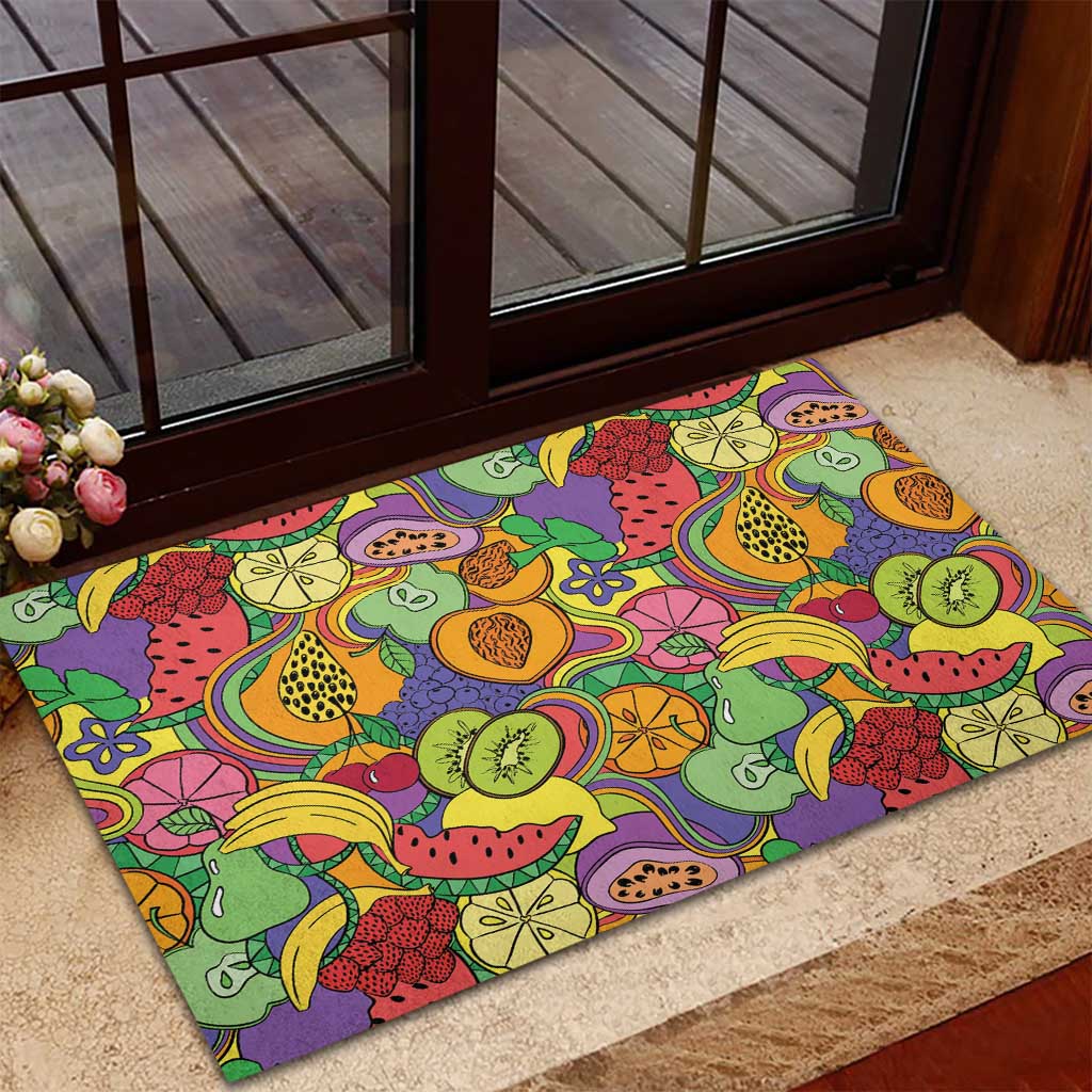 Hawaii Fruits Hippie Style Rubber Doormat Vibrant Colorful