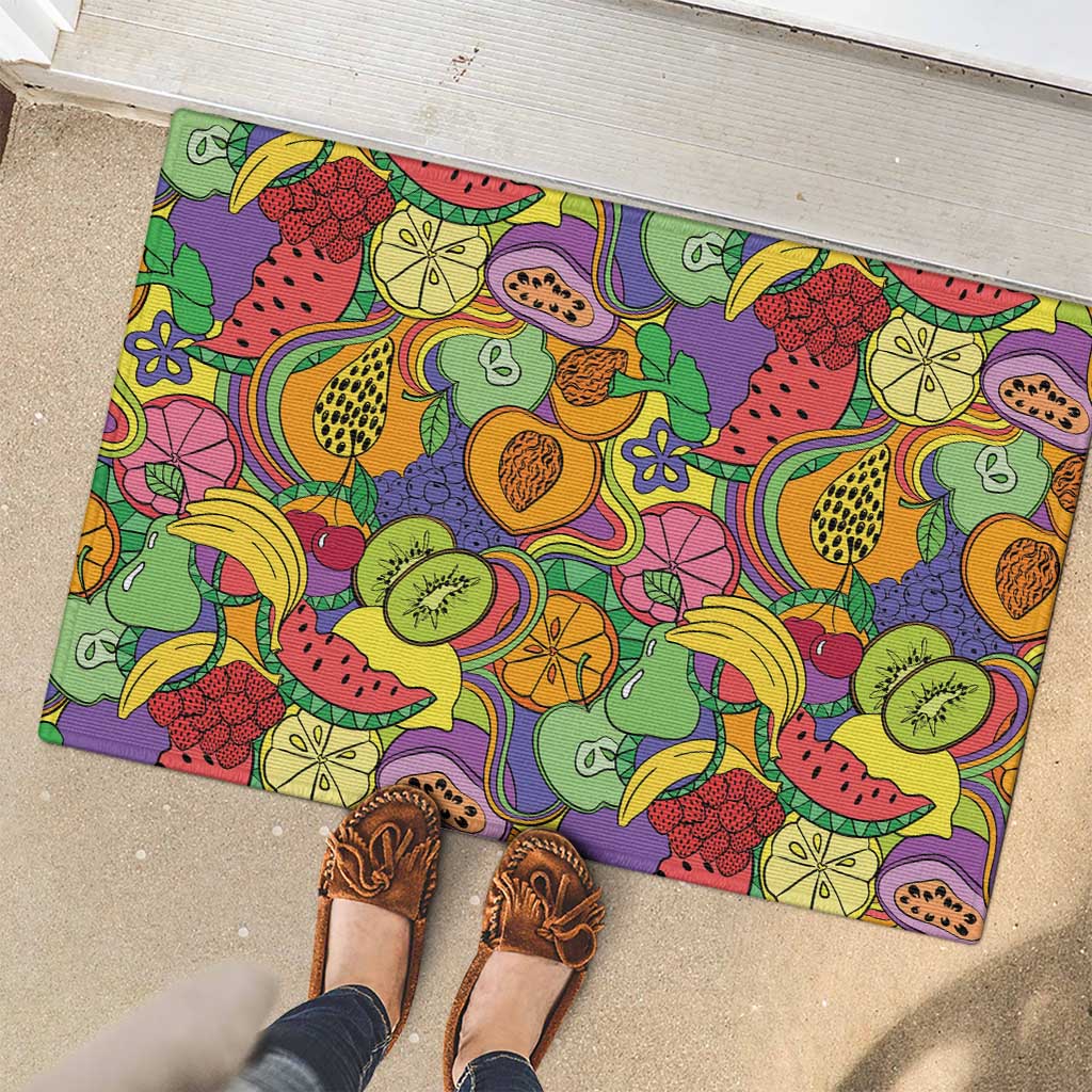 Hawaii Fruits Hippie Style Rubber Doormat Vibrant Colorful