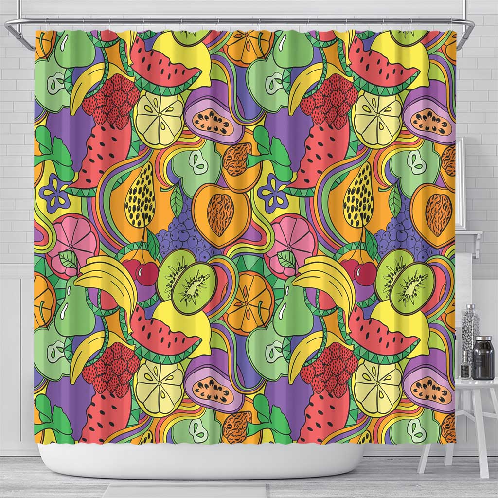 Hawaii Fruits Hippie Style Shower Curtain Vibrant Colorful