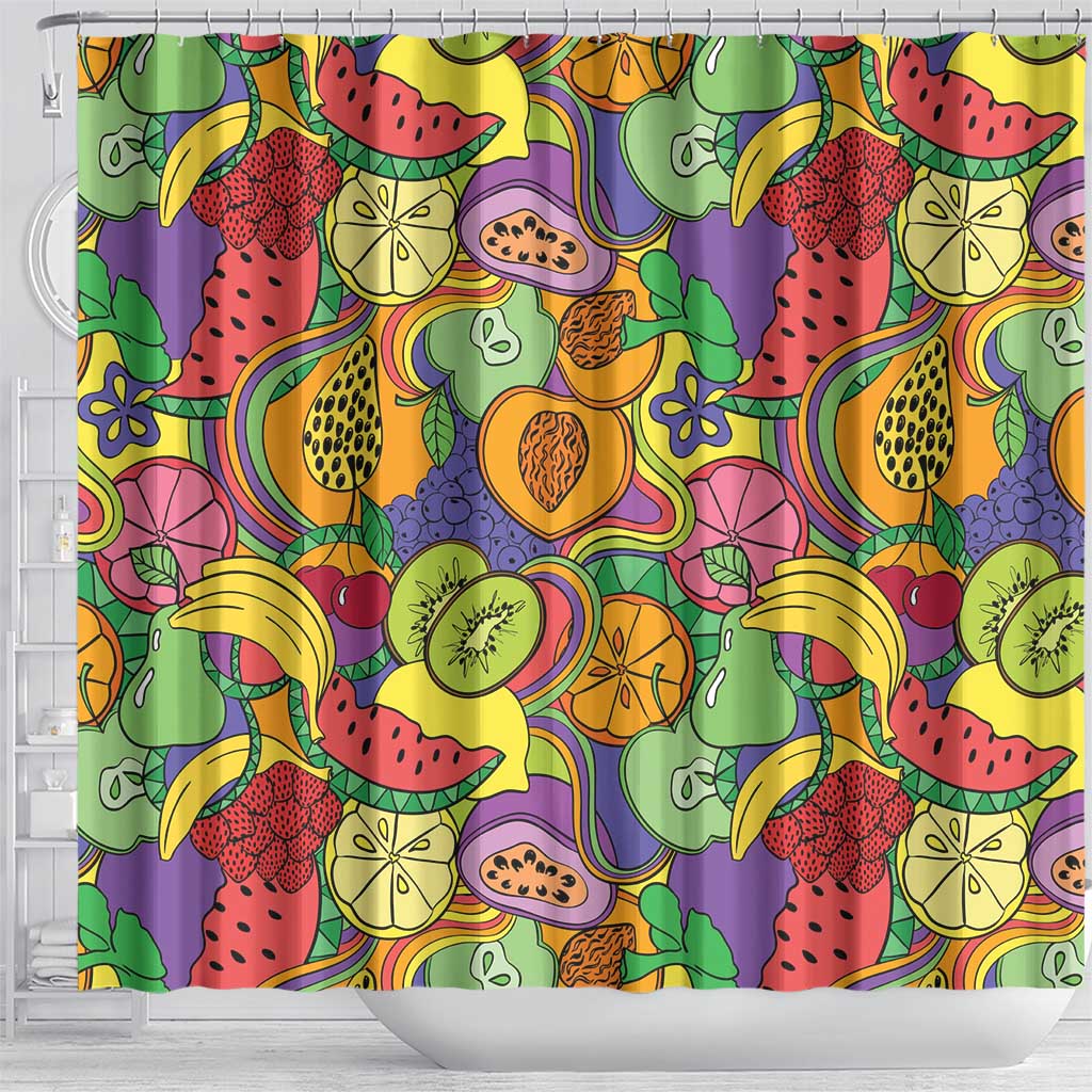Hawaii Fruits Hippie Style Shower Curtain Vibrant Colorful