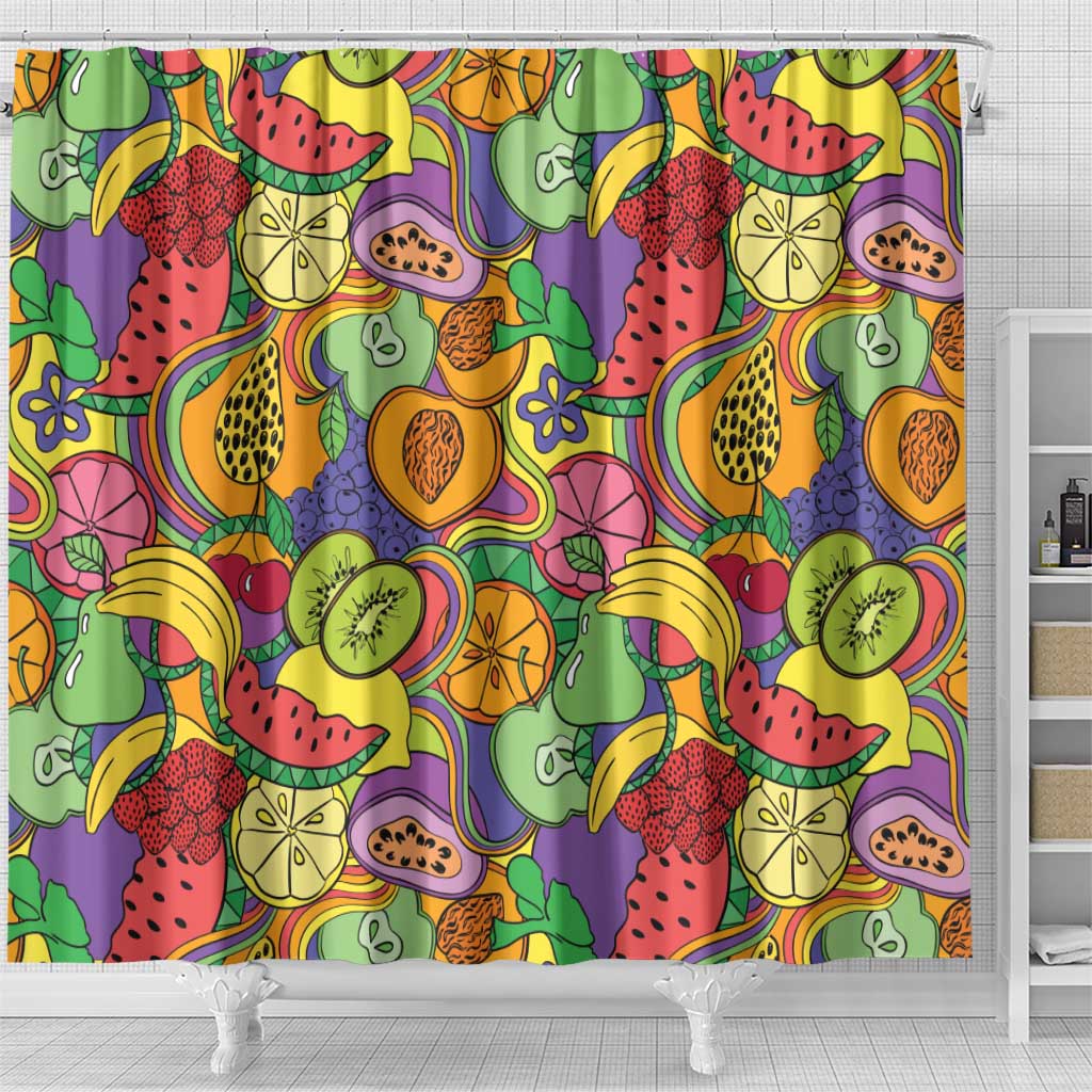 Hawaii Fruits Hippie Style Shower Curtain Vibrant Colorful