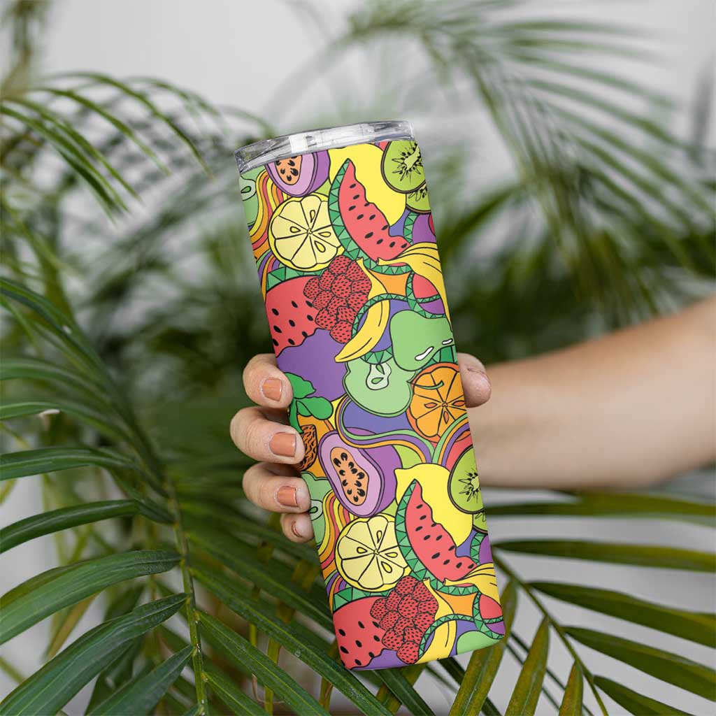 Hawaii Fruits Hippie Style Skinny Tumbler Vibrant Colorful