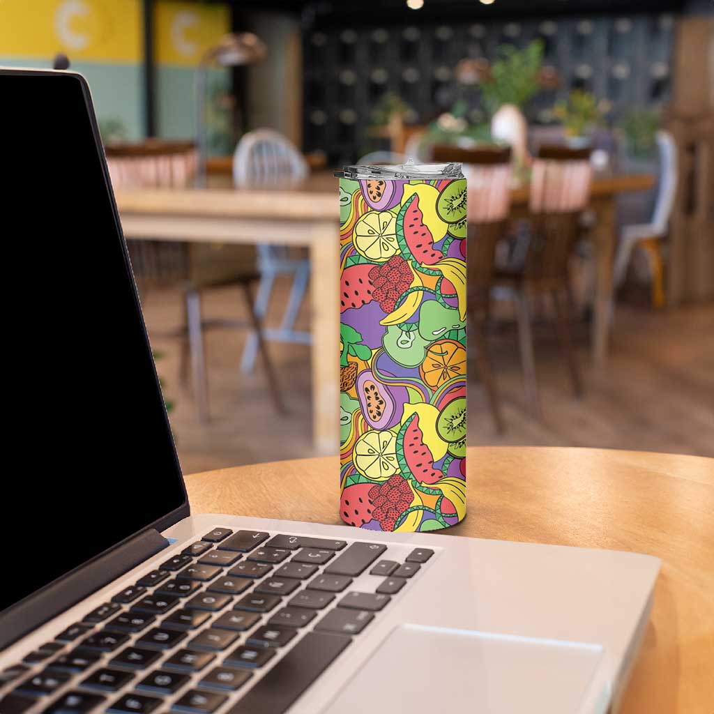 Hawaii Fruits Hippie Style Skinny Tumbler Vibrant Colorful