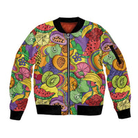 Hawaii Fruits Hippie Style Sleeve Zip Bomber Jacket Vibrant Colorful