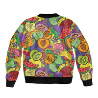 Hawaii Fruits Hippie Style Sleeve Zip Bomber Jacket Vibrant Colorful