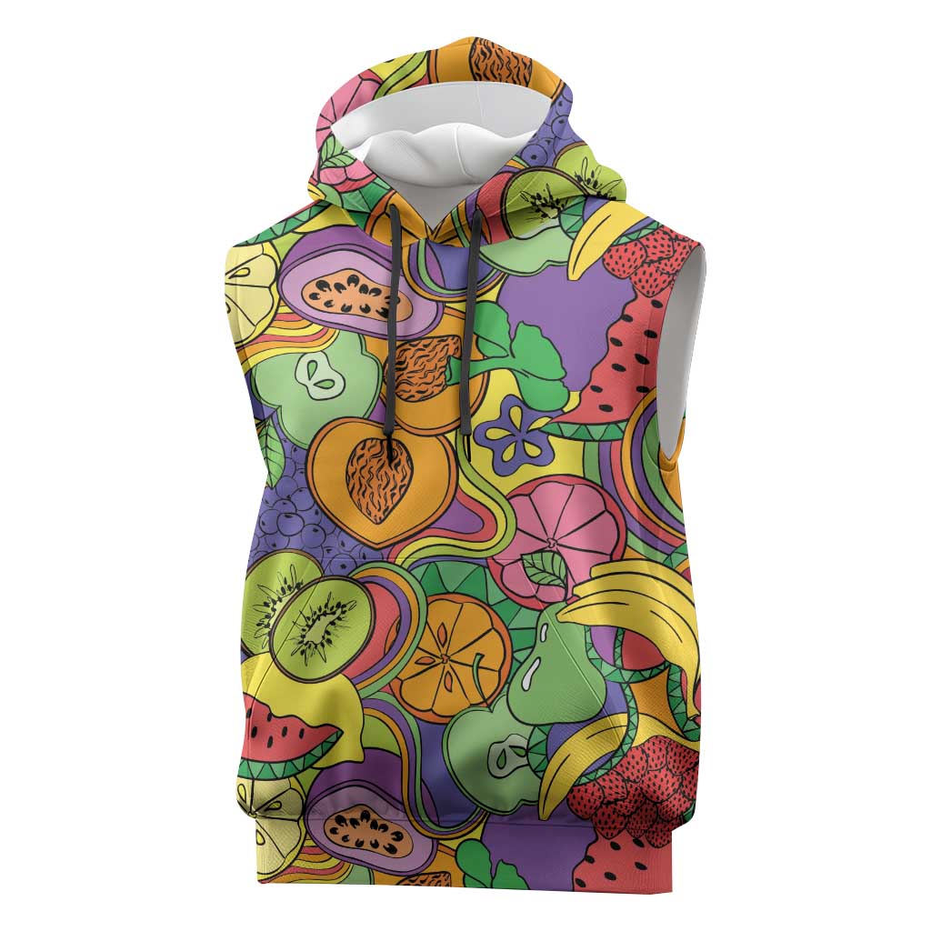 Hawaii Fruits Hippie Style Sleeveless Hoodie Vibrant Colorful